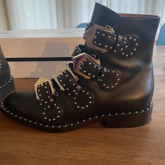 Sold - Givenchy Elegant Black Leather Studded Buckle Boots MSRP $1395 Size 6.5 - Picture 6 of 12